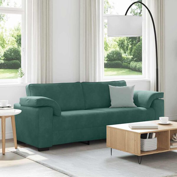 vidaXL Sofa 3-osobowa, ciemnozielona, 178 cm, aksamit