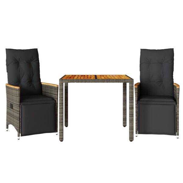 vidaXL 3-cz. zestaw mebli ogrodowych z poduszkami, szary, polirattan