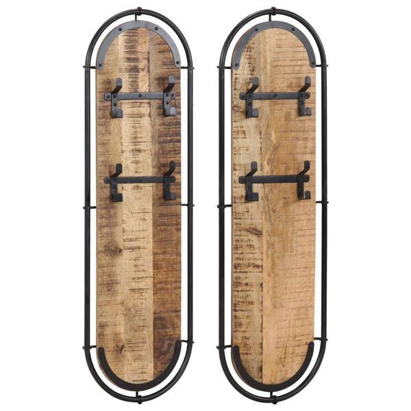 vidaXL Wieszaki na płaszcze, z 4 haczykami, 2 szt., lite drewno mango