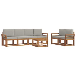 vidaXL Zestaw sof na zewnątrz z poduszką 7 pcs Naturalny i Jasny Szary