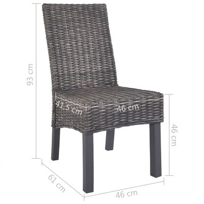 vidaXL Krzesła stołowe, 4 szt., brązowe, rattan Kubu i drewno mango