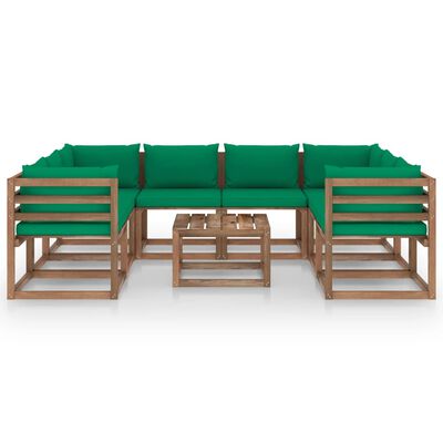 vidaXL 9-cz. zestaw wypoczynkowy do ogrodu, zielone poduszki