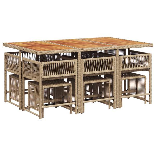 vidaXL 11-cz. zestaw mebli ogrodowych z poduszkami, beżowy, polirattan