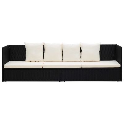 vidaXL Sofa ogrodowa z poduszkami, polirattan, czarna