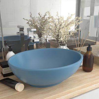 vidaXL Luksusowa, owalna umywalka, matowy błękit, 40x33 cm, ceramiczna