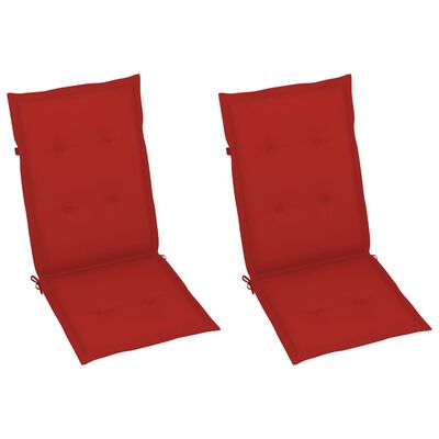 vidaXL Krzesła ogrodowe z czerwonymi poduszkami, 2 szt., drewno tekowe