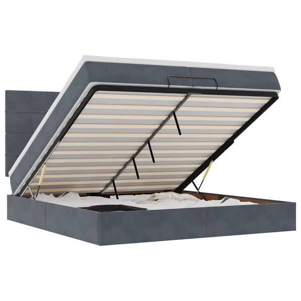 vidaXL Rama ł&oacute;żka otomana z materacami, szara, 200x200 cm, aksamit