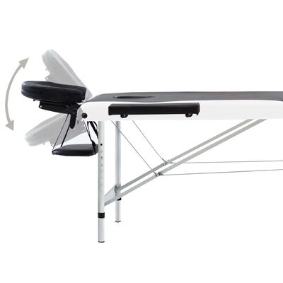 vidaXL Składany stół do masażu, 3-strefowy, aluminiowy, czarno-biały