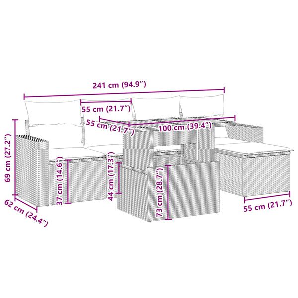 vidaXL 6-cz. zestaw mebli ogrodowych z poduszkami, beżowy, polirattan