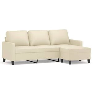 vidaXL 3-osobowa sofa z podn&oacute;żkiem, kremowa, 180 cm, sztuczna sk&oacute;ra