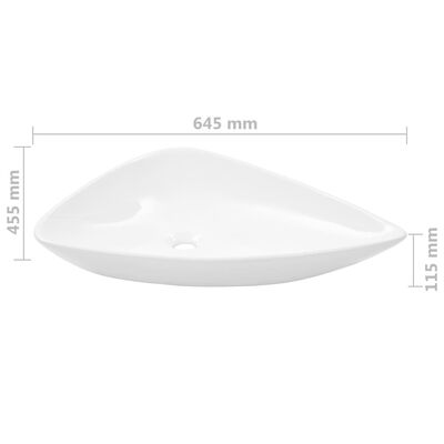 vidaXL Umywalka ceramiczna, trójkątna, 645 x 455 x 115 mm, biała