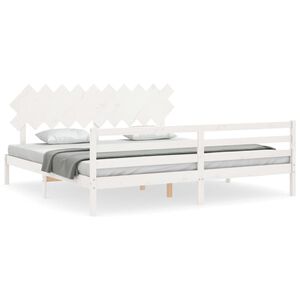vidaXL Rama ł&oacute;żka z wezgłowiem, biała, 200x200 cm, lite drewno