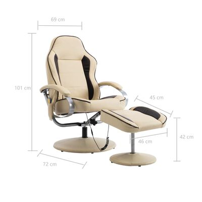 vidaXL Fotel do masażu z podnóżkiem, rozkładany, kremowy, ekoskóra