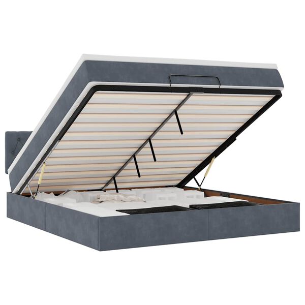 vidaXL Rama ł&oacute;żka otomana z materacem, szara, 160x200cm, aksamit
