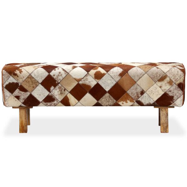 vidaXL Ławka z prawdziwej bydlęcej skóry, diamentowe przeszycia