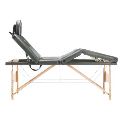 vidaXL Stół do masażu, 4-strefowy, drewniana rama, antracyt, 186x68 cm