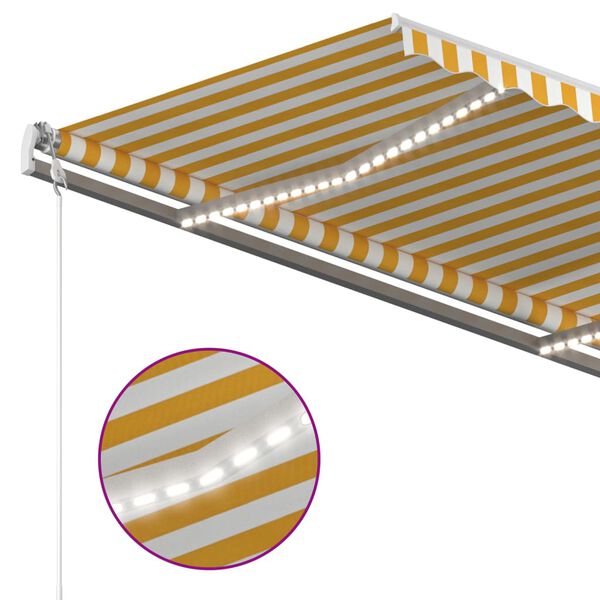 vidaXL Ręcznie zwijana markiza z LED, 3x2,5 m, żółto-biała