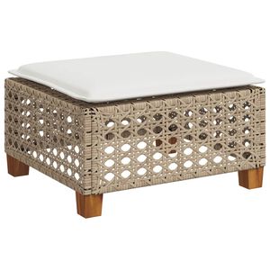 vidaXL Stołek ogrodowy z poduszką, beżowy, 63,5x56x32 cm, rattan PE