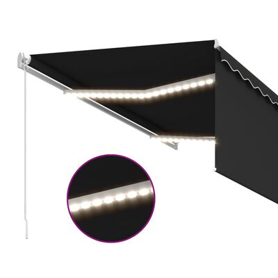 vidaXL Ręcznie zwijana markiza z zasłoną i LED, 3x2,5 m, antracytowa