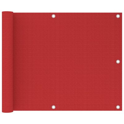 vidaXL Parawan balkonowy, czerwony, 75x500 cm, HDPE