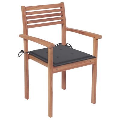 vidaXL Krzesła ogrodowe, 4 szt., antracytowe poduszki, drewno tekowe