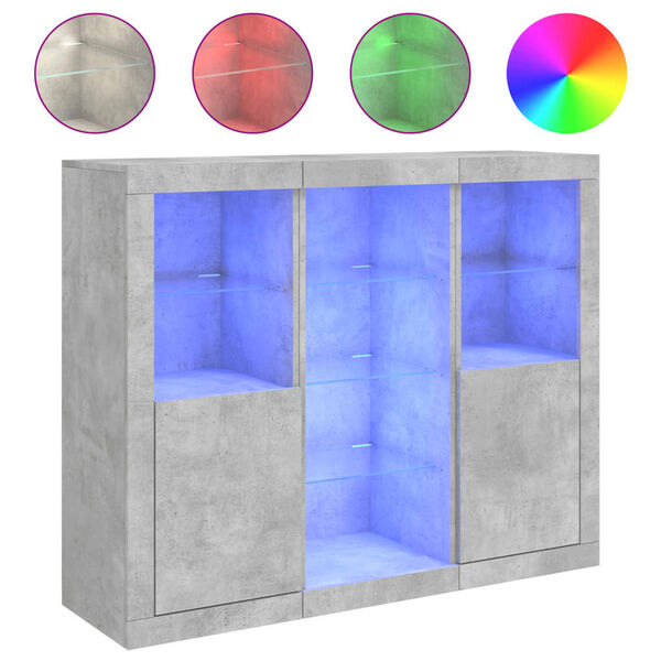 vidaXL Szafki z oświetleniem LED, 3 szt., szarość betonu