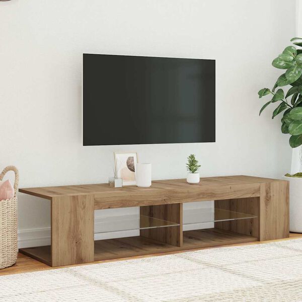 vidaXL Szafka pod TV z oświetleniem LED, dąb artisan, 135x39x30 cm
