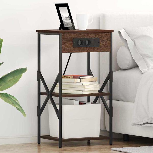 vidaXL Szafka Nocna z p&oacute;łką Brązowy dąb 41 x 31 x 76 cm