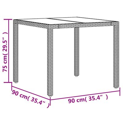 vidaXL Stół ogrodowy ze szklanym blatem, brąz, 90x90x75 cm, polirattan