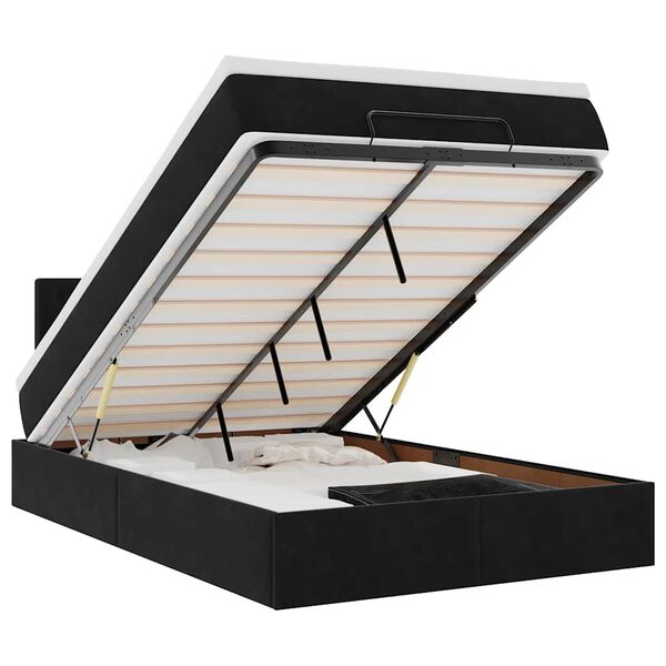 vidaXL Ł&oacute;żko otomana z materacem i LED, czarny, 120x190cm, aksamit