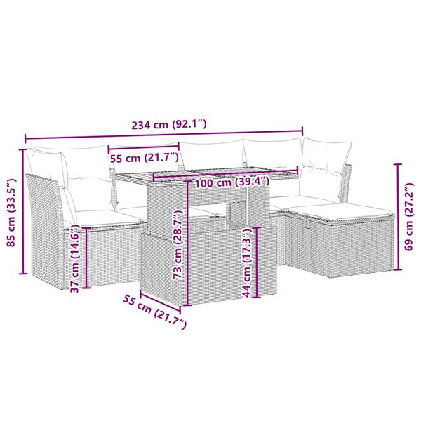 vidaXL 6-cz. zestaw mebli ogrodowych z poduszkami, beżowy, polirattan