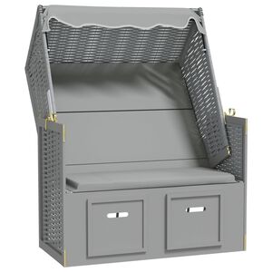 vidaXL Kosz plażowy z zadaszeniem, rattan PE i lite drewno, szary