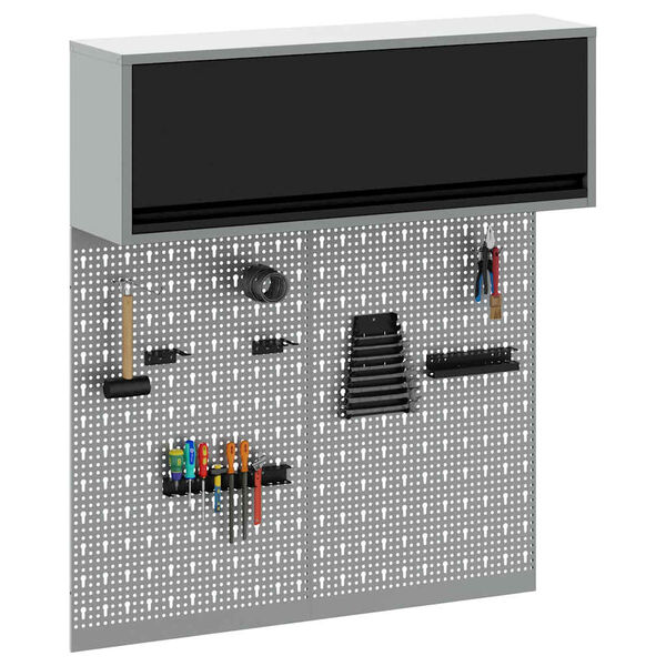 vidaXL Zestaw Szafki Narzędziowej i Pegboard z półką 3 pcs Czarny