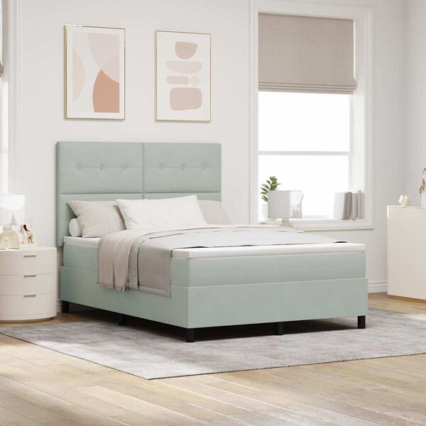 vidaXL Ł&oacute;żko z sprężyną LED Jasnoszary 140 x 200 cm Aksamit