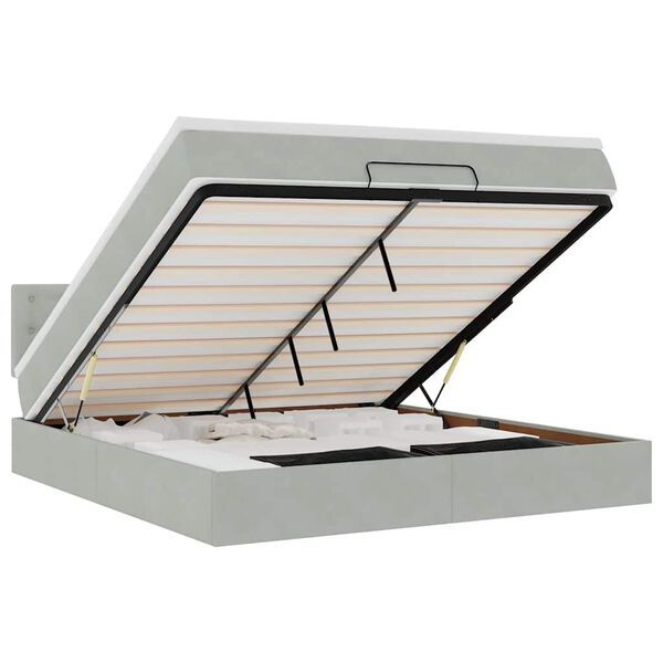 vidaXL Rama ł&oacute;żka otomana z materacem, szara, 160x200cm, aksamit