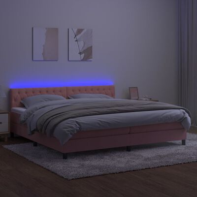 vidaXL Łóżko kontynentalne z materacem i LED, różowy aksamit 200x200cm