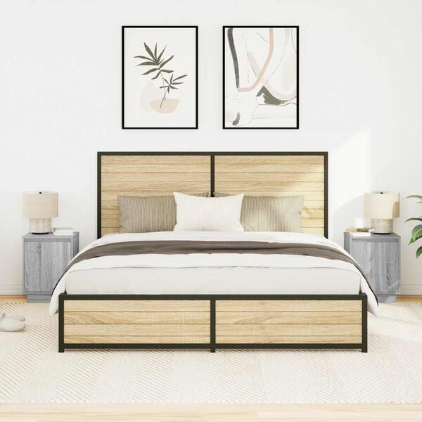 vidaXL Szafki nocne z oświetleniem LED 2 szt. Szary Sonoma 38x34x50 cm