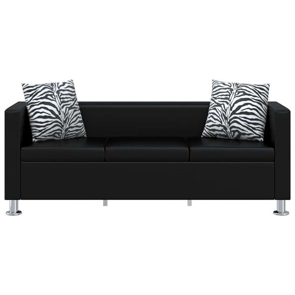 vidaXL Sofa 3-osobowa ze sk&oacute;ry syntetycznej, czarna