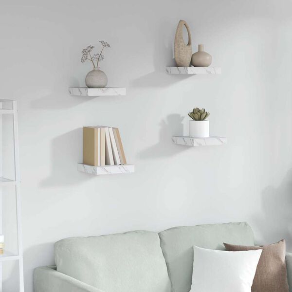 vidaXL P&oacute;łka ścienna 4 pcs Biały marmur 23 x 23,5 x 4 cm