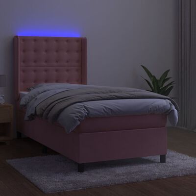 vidaXL Łóżko kontynentalne z materacem i LED, różowy aksamit 100x200cm