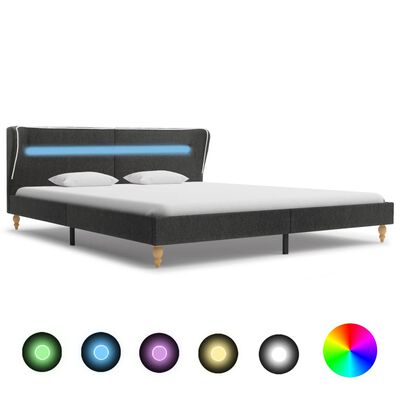 vidaXL Rama łóżka z LED, ciemnoszara, juta, 160 x 200 cm