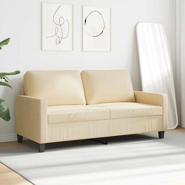 vidaXL 2-osobowa sofa, kremowa, 140 cm, tapicerowana tkaniną