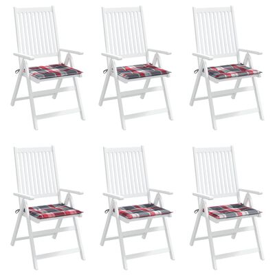 vidaXL Poduszki na krzesła ogrodowe, 6 szt., czerwona krata 40x40x3 cm