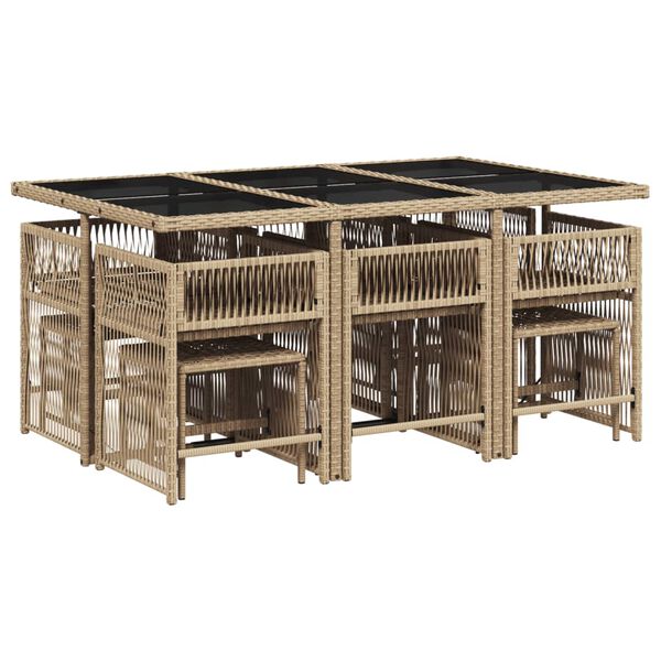 vidaXL 11-cz. zestaw mebli ogrodowych z poduszkami, beżowy, polirattan