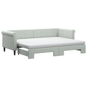 vidaXL Sofa rozsuwana z materacami, jasnoszara, 80x200 cm, aksamit