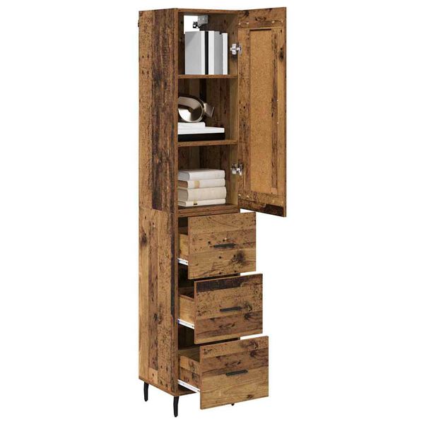 vidaXL Highboard z szufladą Stare drewno 34,5 x 34 x 180 cm