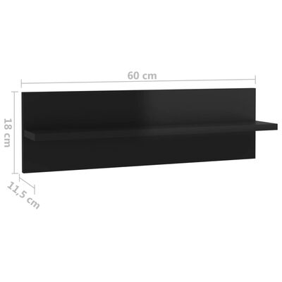 vidaXL Półki ścienne, 2 szt., wysoki połysk, czarne, 60 x 11,5 x 18 cm