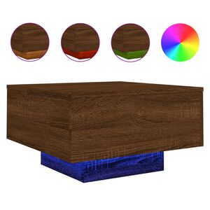 vidaXL Stolik kawowy z podświetleniem LED, brązowy dąb, 55x55x31 cm