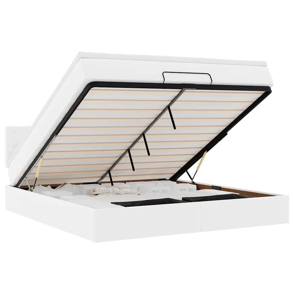 vidaXL Rama łóżka otomana z materacem, biała, 160x200 cm, ekoskóra