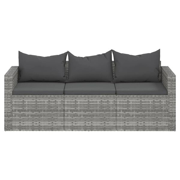 vidaXL 3-osobowa sofa ogrodowa z poduszkami, szara, polirattan